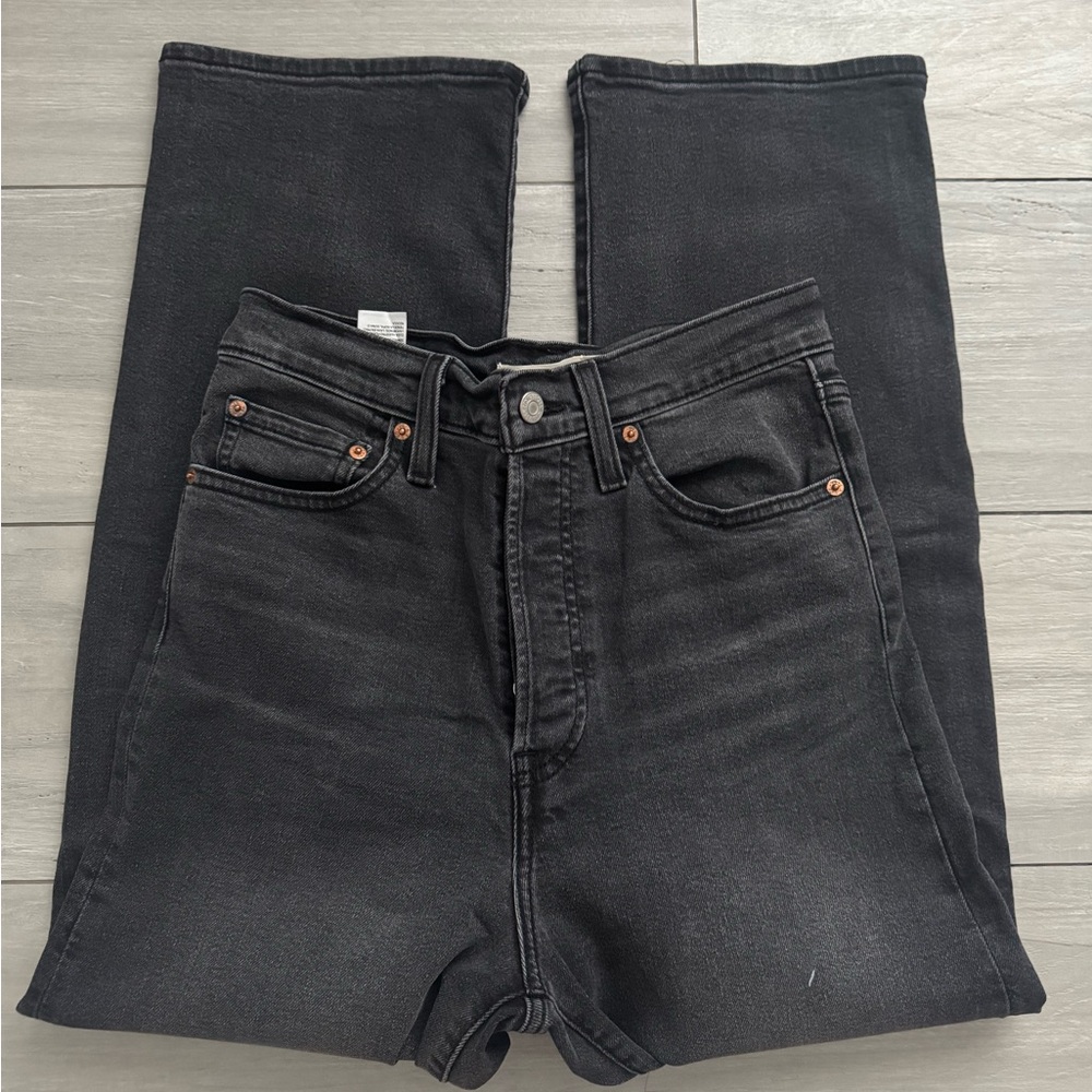 NWOT LEVI’s Ribcage Straight Ankle Denim Dark Gray Jeans 28x27